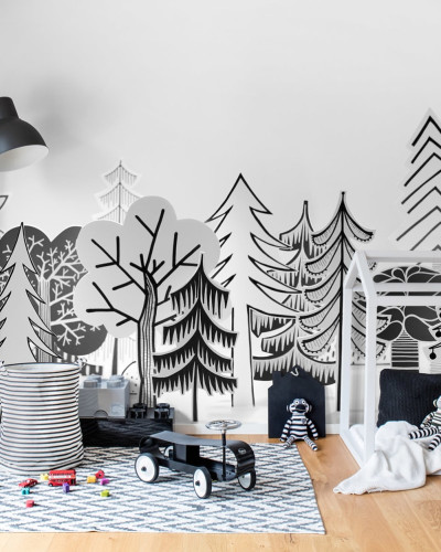 Tapet 3D Nordic Valley cu design minimalist in negru si alb