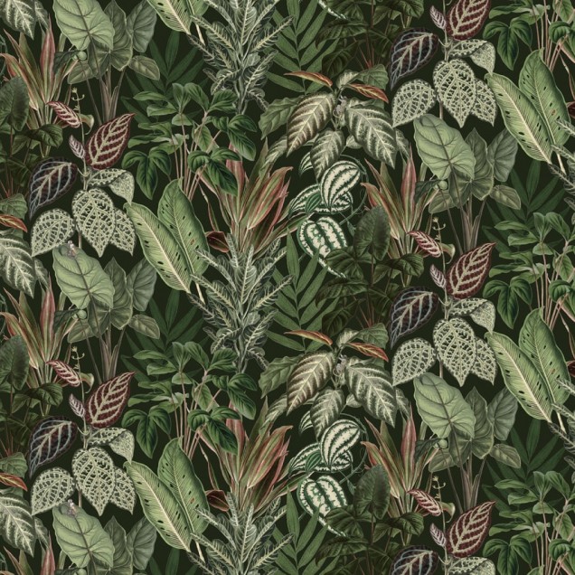 Tapet Mischievous Monkeys, Lush, cu design tropical vibrant, featuring maimuțe jucause ascunse printre frunzele luxuriante.