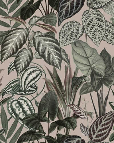 Tapet cu maimuțe jucause, Pastel Pink, cu design tropical și culori pastelate.