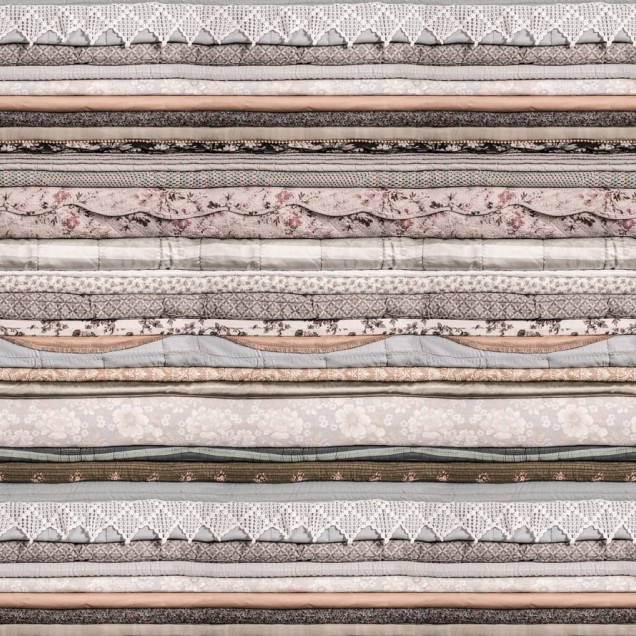 Tapet Her Royal Slumber cu design vintage, in nuante pastelate, cu model de patchwork, perfect pentru dormitor, living sau birou.