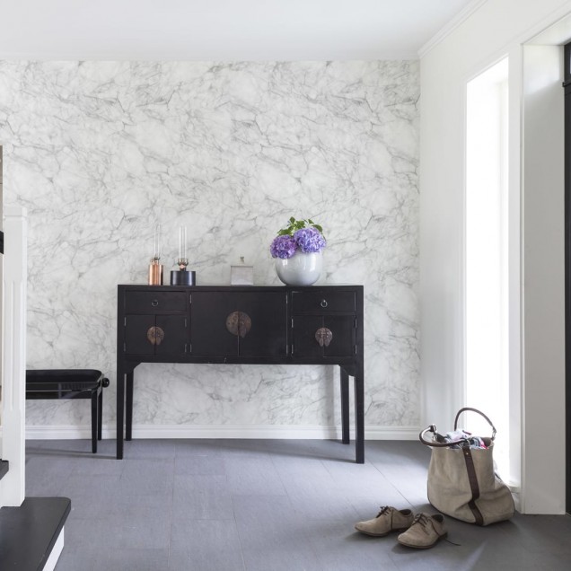 Tapet cu marmură albă, design minimalist