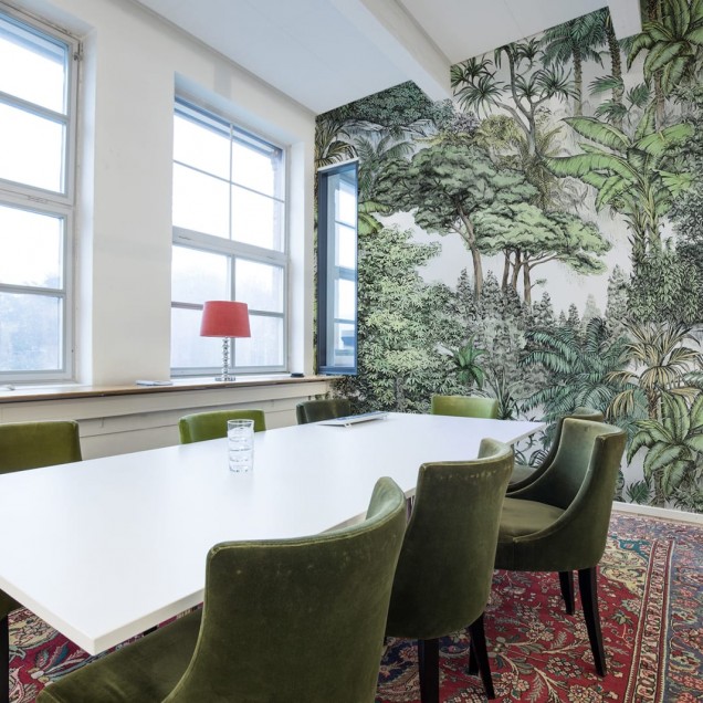 Tapet Secret Garden, Lush cu design tropical cu palmieri și frunze luxuriante