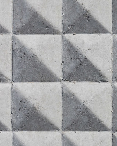 Tapet geometric modern cu triunghiuri și pătrate, în nuanțe de gri.