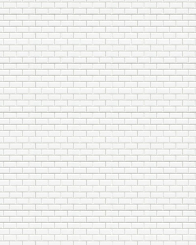 Wallpaper cu aspect de faianta alba, Bistro Tiles, White, arata un hol cu o canapea neagra si o geanta de piele maro in fata