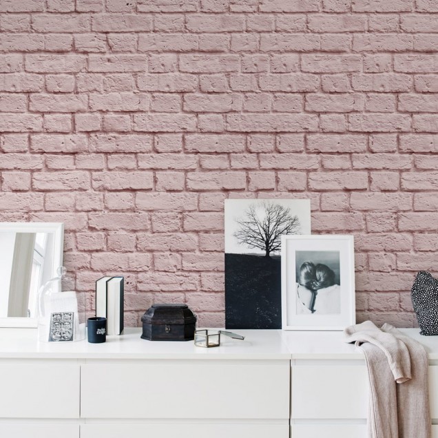 Tapet cu aspect de cărămidă roz, Soft Bricks, Roz, decorare modernă