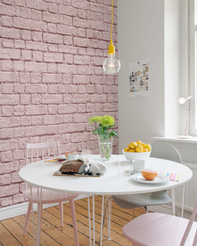 Tapet cu aspect de cărămidă roz, Soft Bricks, Roz, decorare modernă