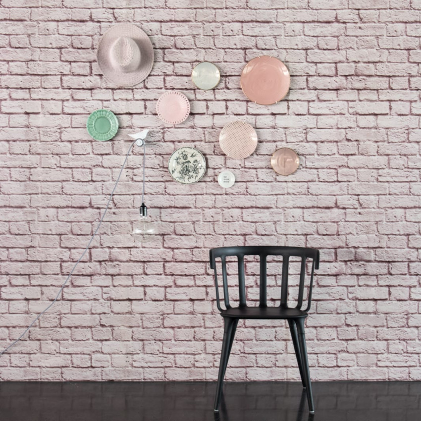 Tapet cu aspect de cărămidă gri în design industrial modern, perfect pentru bucătării, dormitoare, săli de mese sau holuri.