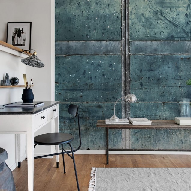 Tapet Metal Gradient cu aspect vintage, inspirat de textura metalului, cu nuanțe de albastru și gri