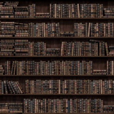 Tapet cu design vintage, biblioteca plina cu carti vechi