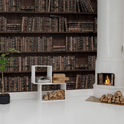 Tapet cu design vintage, biblioteca plina cu carti vechi