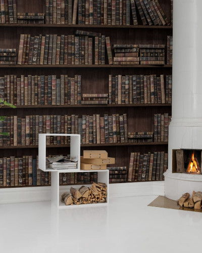 Tapet cu design vintage, biblioteca plina cu carti vechi