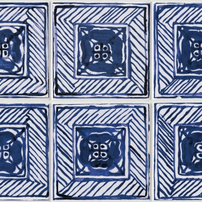 Tapet cu design geometric, inspirat de faianta portugheză, cu un aspect elegant și clasic.