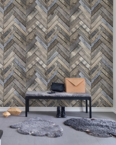 Tapet 3D West Coast cu aspect de lemn, in nuante calde si naturale.