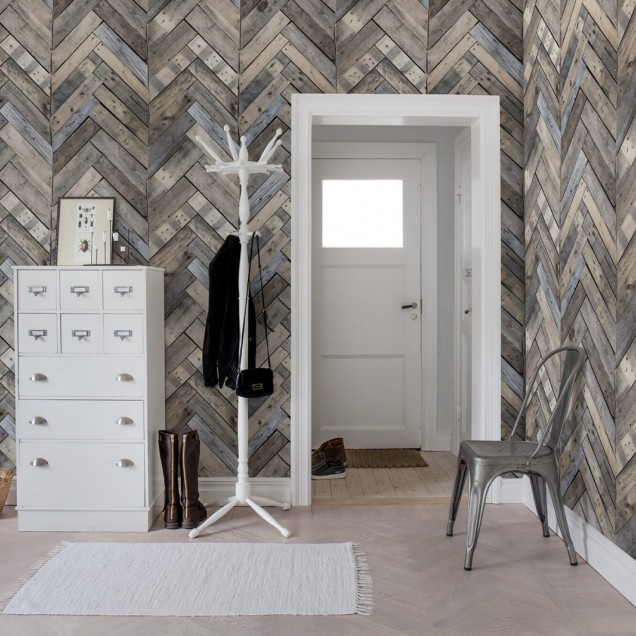 Tapet 3D West Coast cu aspect de lemn, in nuante calde si naturale.