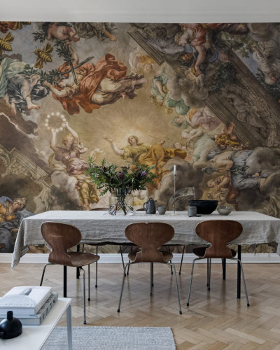 Fototapet cu pictură murală clasică într-o sufragerie elegantă