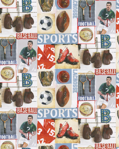 Tapet Sports Junkie Rebel Walls, cu design artistic retro, pentru o cameră de joacă sau dormitor.