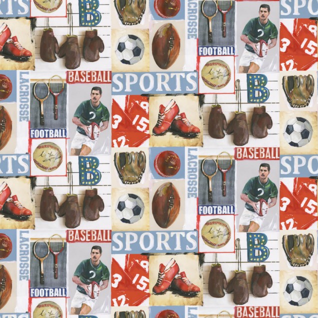 Tapet Sports Junkie Rebel Walls, cu design artistic retro, pentru o cameră de joacă sau dormitor.