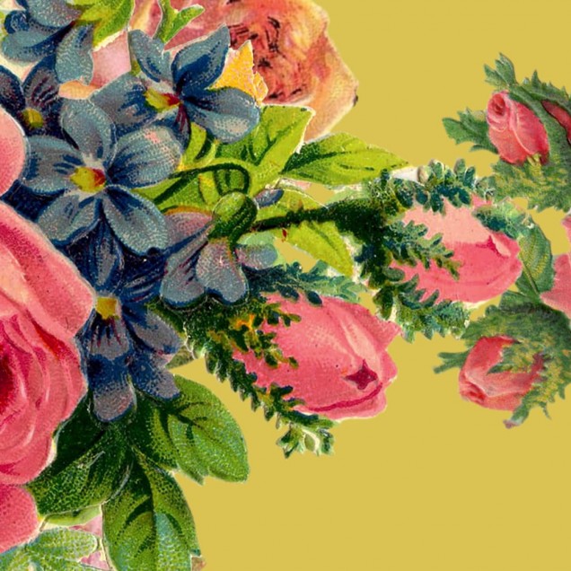 Foto tapet Floral Frida cu trandafiri roz și roșii pe un fundal galben vibrant