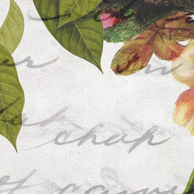 Tapet floral romantic cu design floral vibrant pe un fundal alb cu litere scrise de mână.