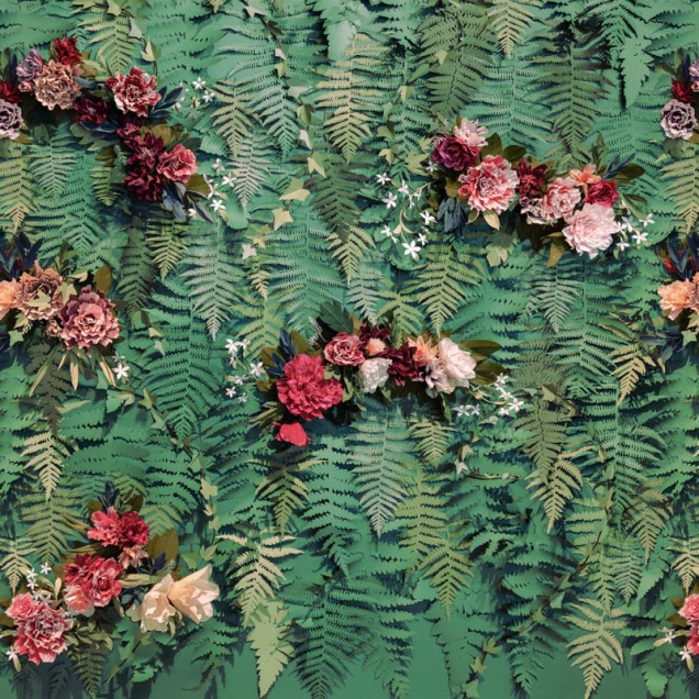 Tapet cu flori Unfading Flowers - model floral cu frunze verzi