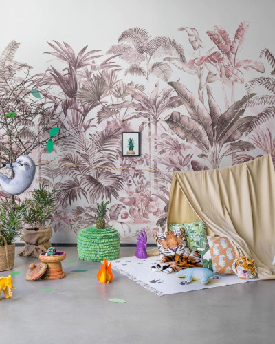 Fototapet cu model de palme tropicale în nuanțe de prune
