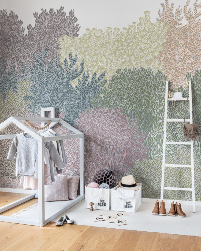 Fototapet cu design floral delicat în camera unui copil