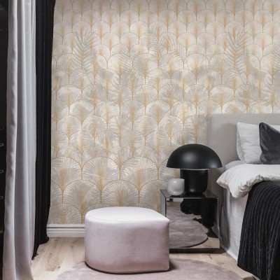 Tapet modern cu design geometric, inspirat din stilul Art Deco, cu o textura fina si o combinatie de culori neutre.