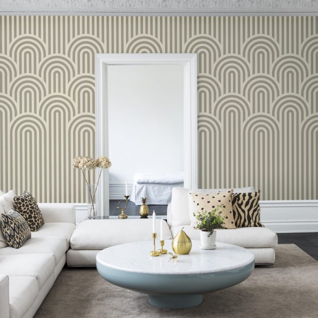 Tapet Happy Hills, Vanilla - Design modern cu arcuri si dungi