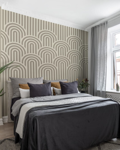 Tapet Happy Hills, Vanilla - Design modern cu arcuri si dungi