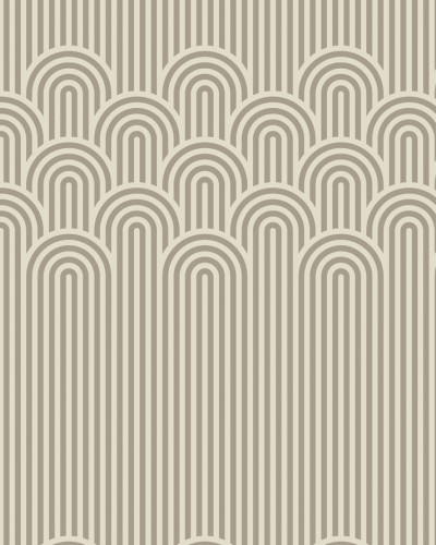 Tapet cu design geometric minimalist, cu linii simple și arcurile rotunjite, în culori neutre, ideal pentru dormitor.