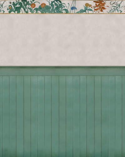 Wallpaper Suzanne - Un design elegant cu bordură florală, perfect pentru dormitoare, camere de joacă sau spații de relaxare.