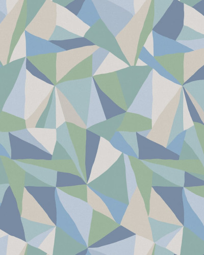 Tapet geometric modern cu model retro în nuanțe de albastru, verde și gri