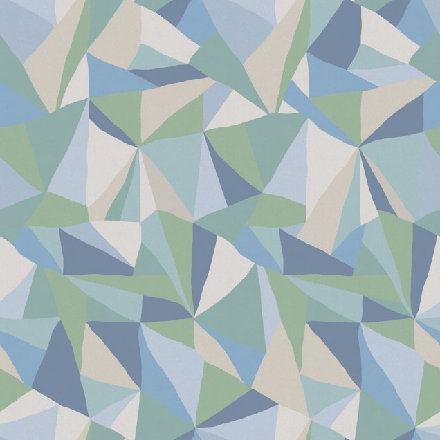 Tapet geometric modern cu model retro în nuanțe de albastru, verde și gri