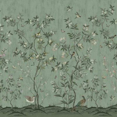 Tapet cu model chinoiserie chic în nuanțe de verde jad