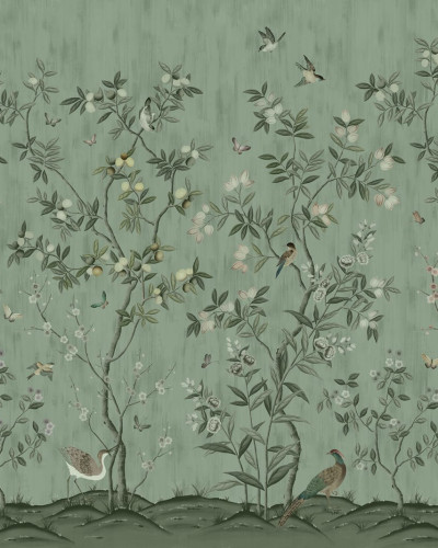 Tapet cu model chinoiserie chic în nuanțe de verde jad