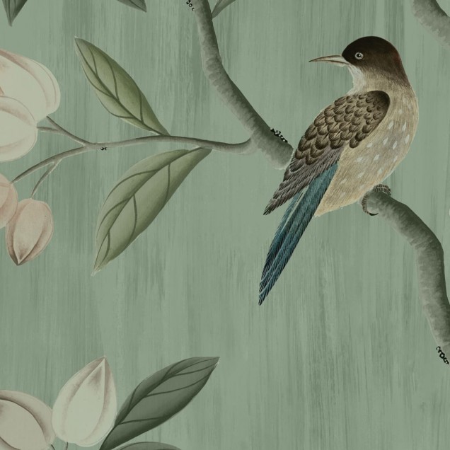 Tapet cu model chinoiserie chic în nuanțe de verde jad