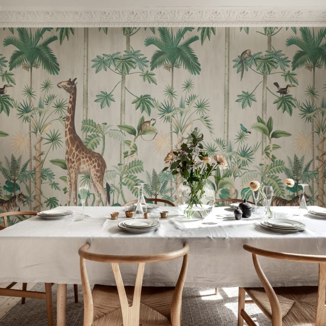 Fototapet cu girafe și vegetație tropicală
