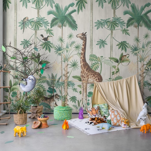 Fototapet cu girafe și vegetație tropicală