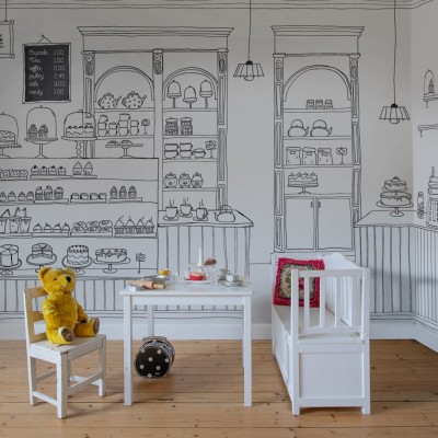 Tapet cu design de patiserie, cu o imagine a unei patiserii clasice cu o mulțime de delicatese.