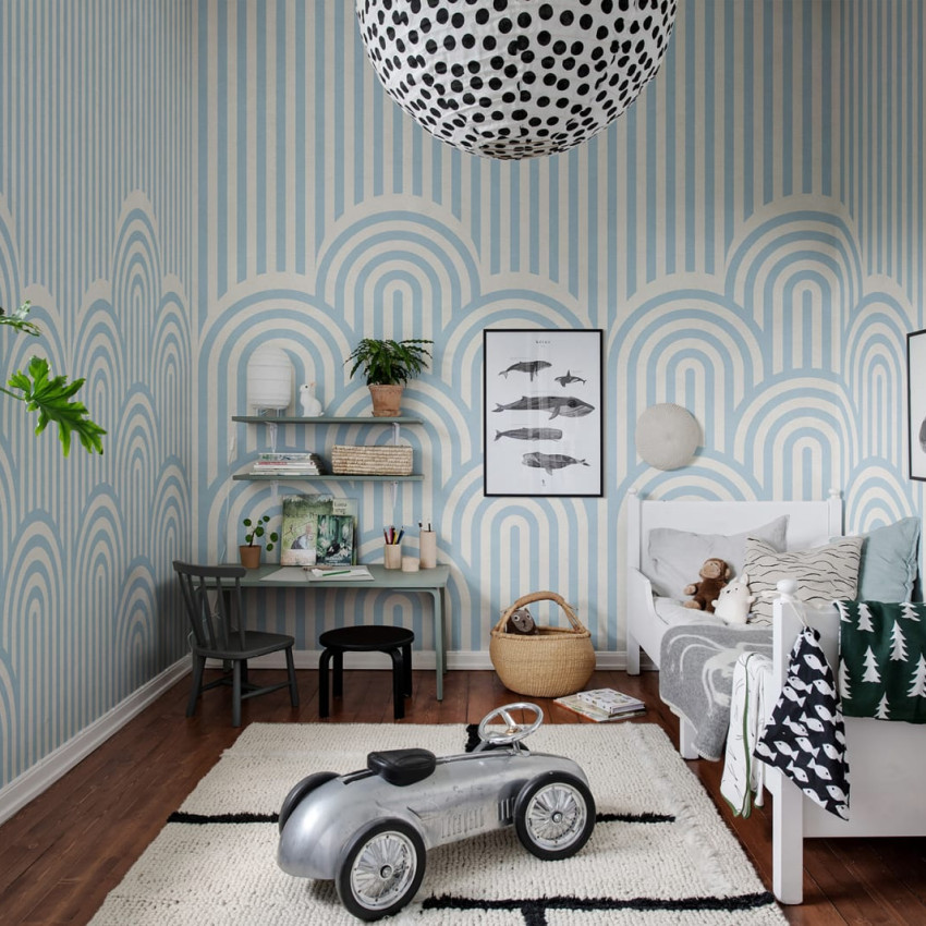 Tapet Hilltops cu linii negre si albe, in design modern.