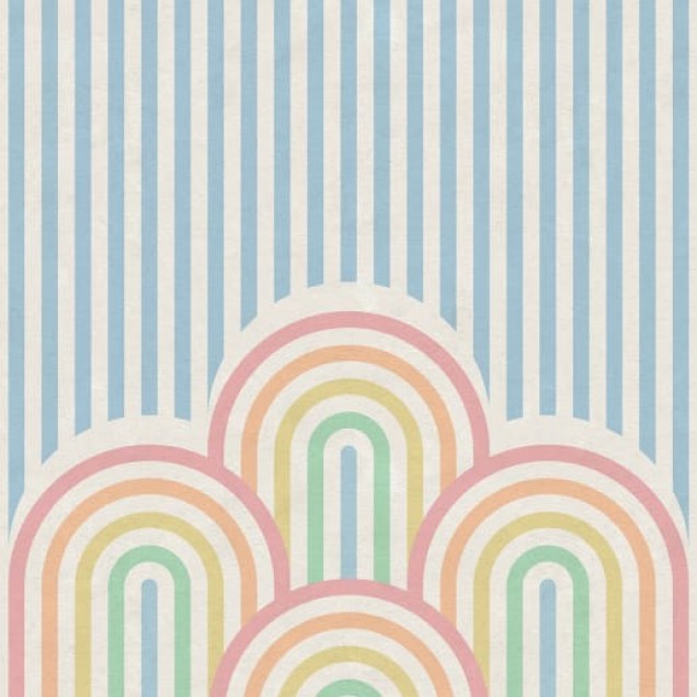 Tapet cu arcuri pastelate și dungi colorate.