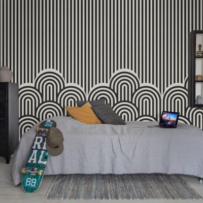 Tapet Hilltops cu linii negre si albe, in design modern.