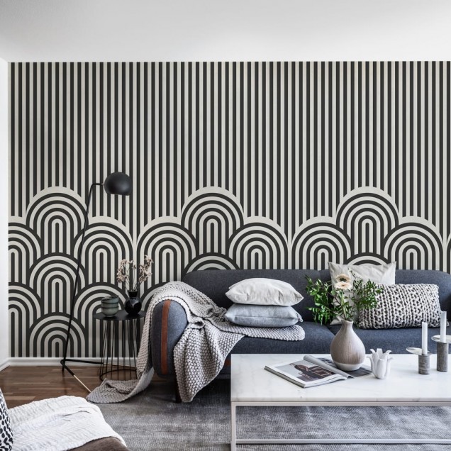 Tapet Hilltops cu linii negre si albe, in design modern.