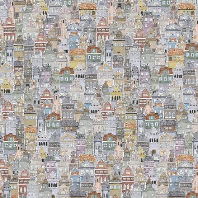 Tapet cu design unic Notting Hill - Imaginea este formata din sute de case mici, desenate cu o nota de umor si culoare.