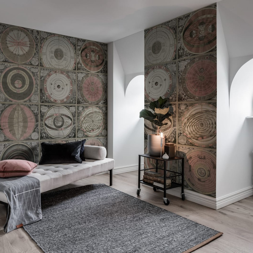 Tapet Sistemul Solar, Seară, cu design vintage ce prezintă o hartă veche a sistemului solar, ideal pentru decorarea pereților.