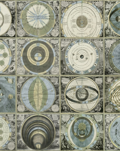 Tapet Sistemul Solar, Seară, cu design vintage ce prezintă o hartă veche a sistemului solar, ideal pentru decorarea pereților.
