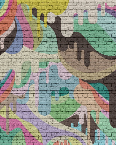 Wallpaper cu design modern, cu forme geometrice abstracte și un efect de picurare de culori.