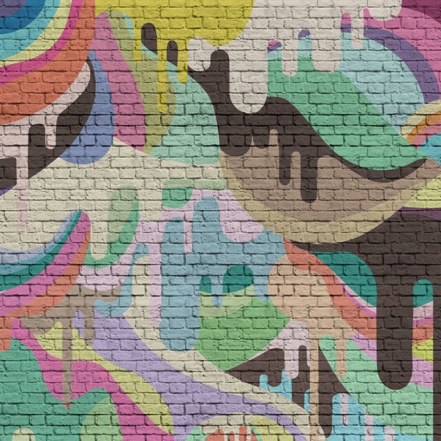 Wallpaper cu design modern, cu forme geometrice abstracte și un efect de picurare de culori.
