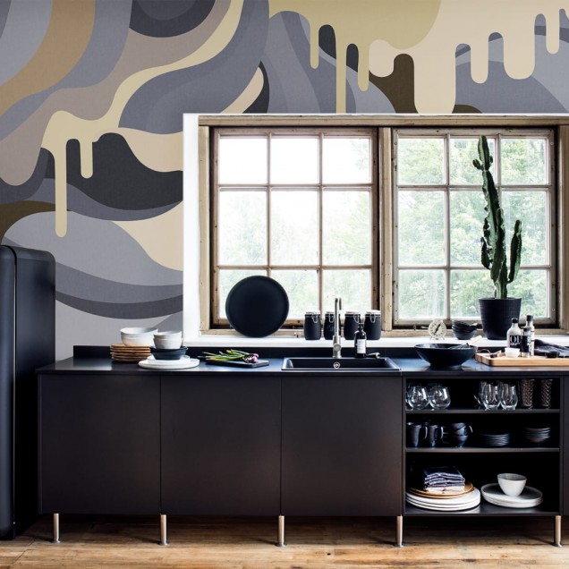 Tapet modern cu design abstract, cu picături colorate, inspirat de curcubeu.