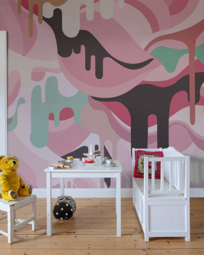 Tapet cu design abstract, cu forme curgătoare și culori vibrante, perfect pentru a adăuga un strop de culoare și originalitate oricărei camere.